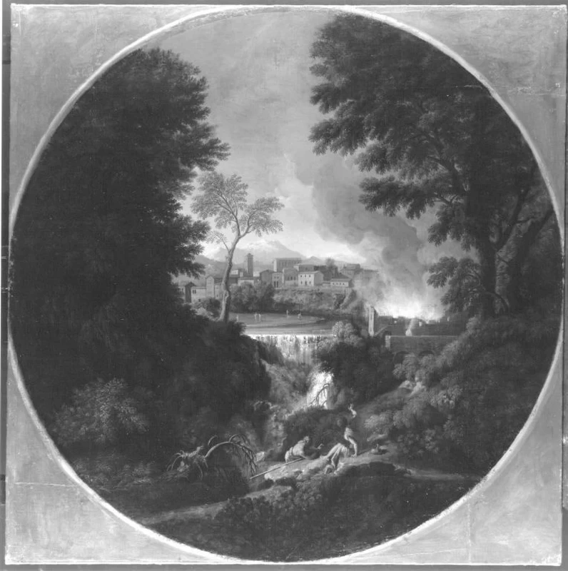 Paesaggio montioso con figure e incendio - Bavarian State Painting Collections